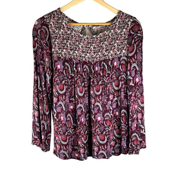 Lucky Brand Smocked Boho Flare Sleeve Shirt - Picture 2 of 9